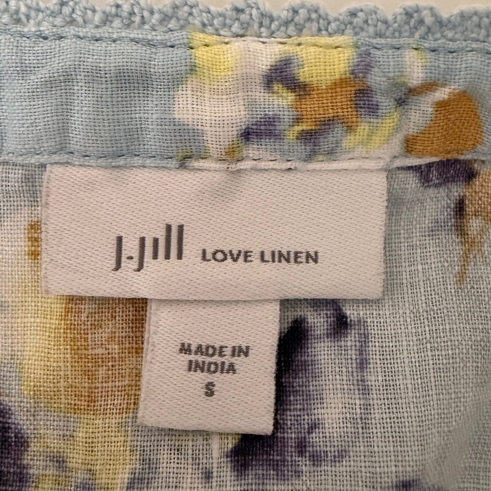 J.Jill Love Linen Floral Watercolor Tunic Top Blue Yellow 3/4 Sleeve‎ Small - Picture 6 of 8
